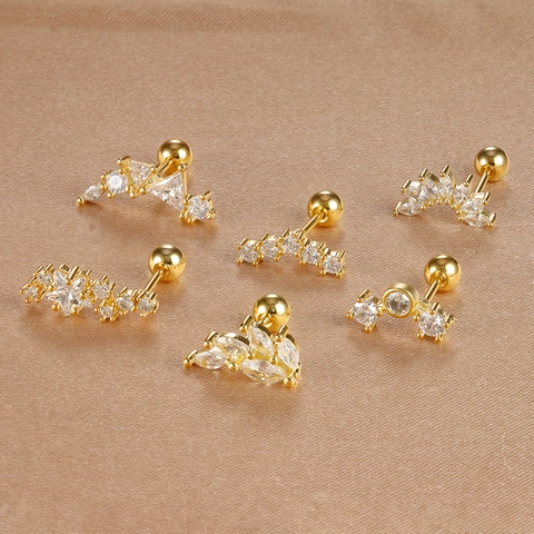 Stainless Steel Ear Cartilage Stud Earrings With Zircon Marquise Leaf Star Design Screw Ball Back Piercing Jewelry