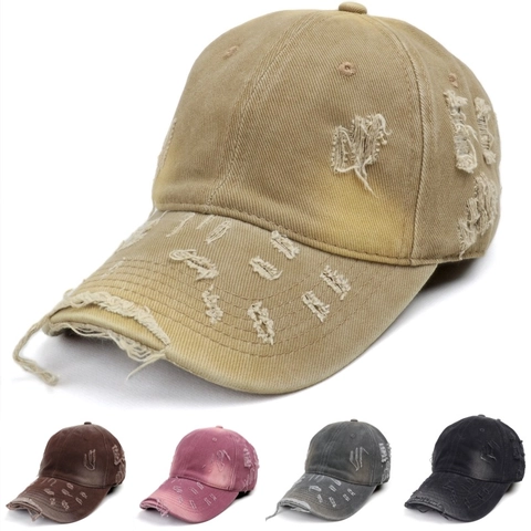 Baseball Cap Vintage Gewaschene Baumwolle Distressed Zerrissene Mode Soft Top Verstellbar Streetwear Unisex Sonnenhut