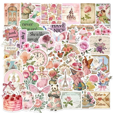 Vintage Pink Wasserdichte PVC Aufkleber Blumen Architektur Für Scrapbooking DIY Dekor Gitarre Laptop Journaling