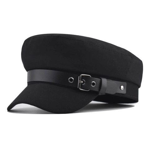 Casquette Militaire en Coton Style Rétro Britannique Pour Femmes Avec Boucle en Cuir Chapeau Baker Boy Respirant Béret Newsboy