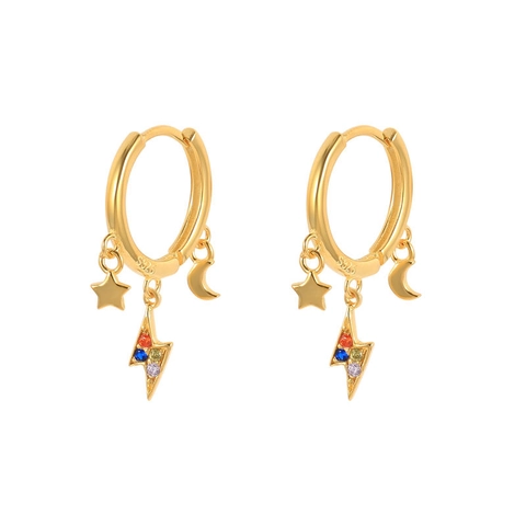 Stern Mond Blitz Anhänger Creolen Mit 925 Sterling Silber Ohrstecker Bunte Zirkonia Kupfer Schmuck Für Damen
