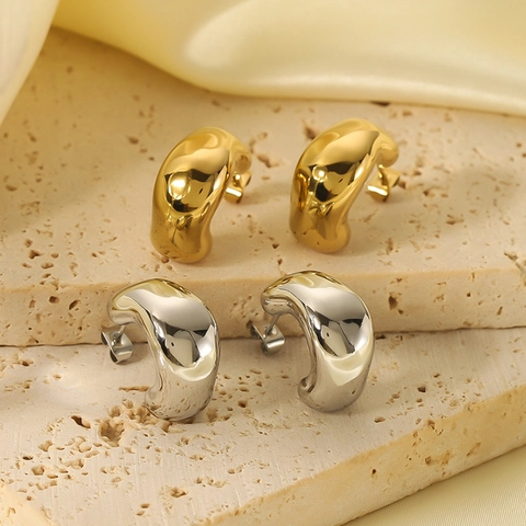 Irregular C Shape Hoop Earrings 18K Gold Plated Stainless Steel Minimalist Design Geometric Fashion For Women