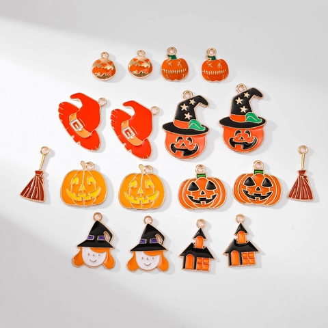 Halloween DIY Alloy Enamel Charms Pendants For Jewelry Making Pumpkin Witch Broom Haunted House Theme Crafting
