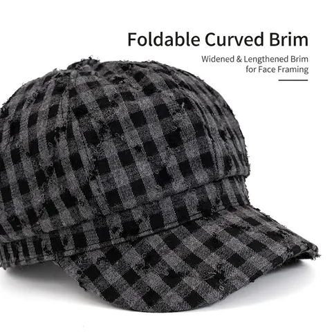 Vintage Plaid Newsboy Cap For Women Cotton Polyester Blend Distressed Frayed Edge Octagonal Hat Retro Adjustable Hat