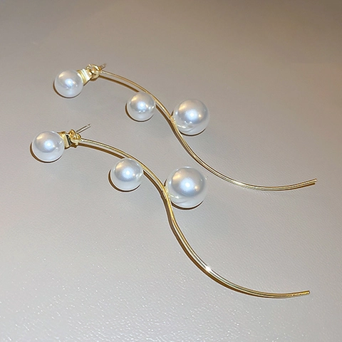 S-Shape Long Tassel Drop Earrings With Artificial Pearls And 925 Sterling Silver Earring Post Elegant Minimalist Jewelry For Women