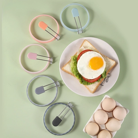 Egg Frying Ring Silicone Pancake Mold Heat Resistant With Foldable Stainless Steel Handle Anti Scald Kitchen Breakfast Tool