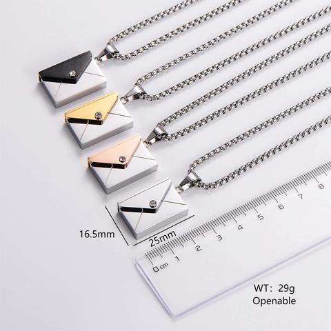 Openable Envelope Pendant Necklace Stainless Steel With Zircon Secret Message Minimalist Clavicle Chain Jewelry Women