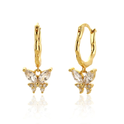 Orecchini A Cerchio Con Pendente A Farfalla Argento Sterling 925 Zirconia Torsione Irregolare Gioielli Per Donna