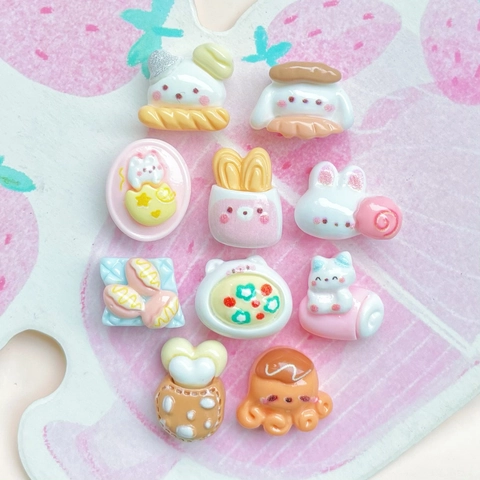 Mini Ciondoli In Resina Cartone Animato Animale Cibo Pane Orso Coniglio DIY Creazione Gioielli Accessori Cabochon