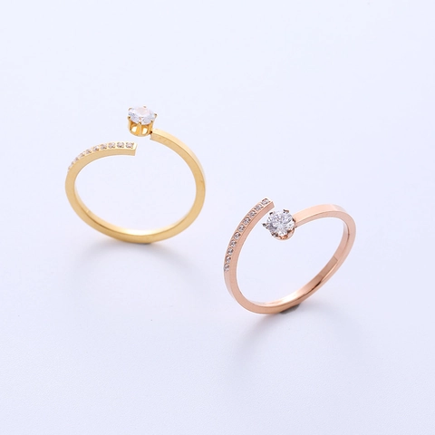 Adjustable Open Rings 316L Stainless Steel With Cubic Zirconia Minimalist Fashion Jewelry For Women 18K Gold Plated