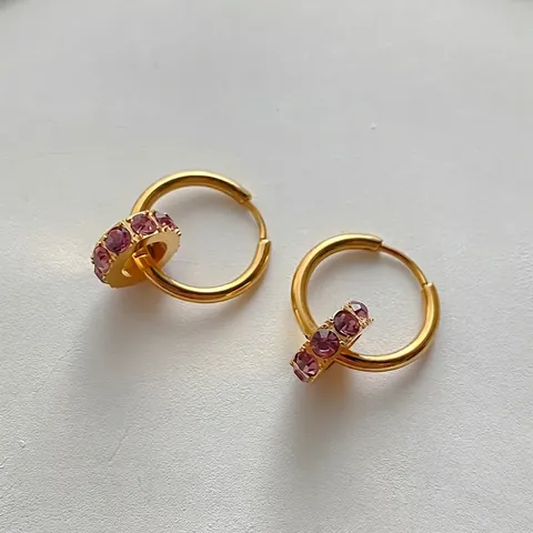 Stainless Steel Birthstone Hoop Earrings Rhinestone Charm Pendant American Minimalist Jewelry For Women Wedding Dating Accessory