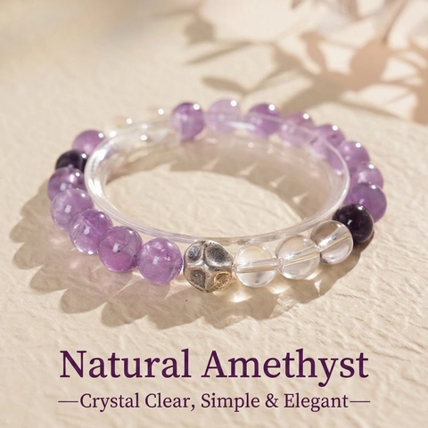 Pulsera De Cuentas De Cristal Piedra Natural Amatista Cuarzo Fresa Dije Joyería Elegante Hecha A Mano Mujer Regalo