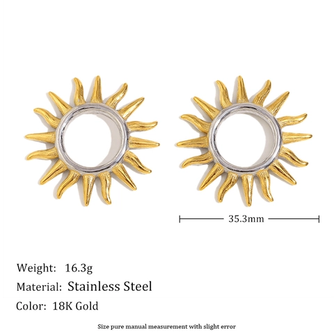 Holle Zonnestraal Oorknopjes 18K Verguld Roestvrij Staal Tweekleurig Retro INS Mode Accessoires Voor Dames
