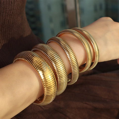 Stainless Steel Tubogas Bracelet Elastic Snake Bone Texture Retro Vintage Stackable Bangle Fashion Jewelry Unisex