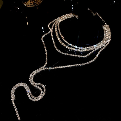 Multi Layer Rhinestone Quaste Halskette Legierung Luxus Choker Abendparty Fransen Mode Schmuck Für Frauen