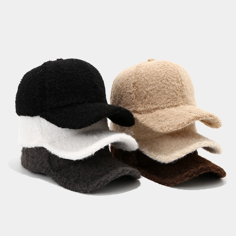 Lamswol Honkbalpet Winter Warm Boucle Fleece Effen Kleur Verstelbaar Casual Zonnehoed