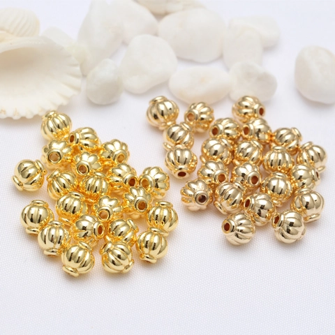 Fluted Pumpkin Spacer Beads Gold Plated Metal Lantern Loose Beads For DIY Bracelet Necklace Jewelry Making
