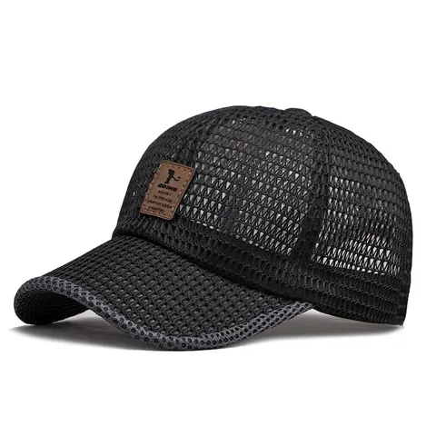Breathable Full Mesh Baseball Cap For Men Women Summer Outdoor Sun Protection Adjustable Casual Sporty Hat Leather Patch