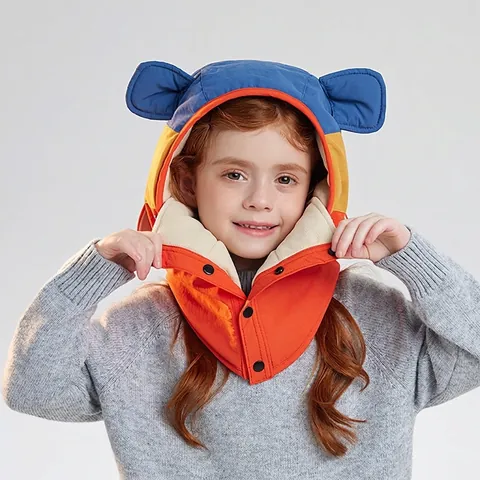 Passamontagna Invernale Bambini Cappello Sciarpa Maschera Integrato Antivento Impermeabile Foderato In Pile Con Orecchie Da Orso