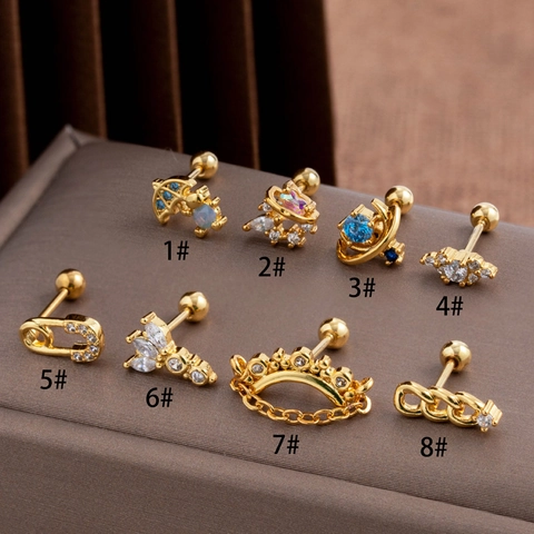 Zircon Cartilage Stud Earrings For Women Stainless Steel Post Double Sided Screw Ball Back Helix Piercing Jewelry Fashion