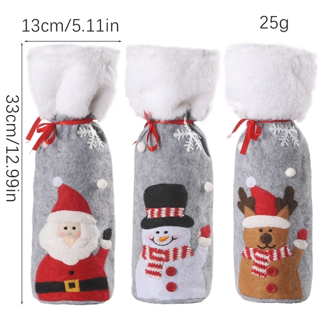 Weinflaschenhüllen Weihnachten Weihnachtsmann Schneemann Elch Filz Plüsch Tischdeko Feiertagsparty