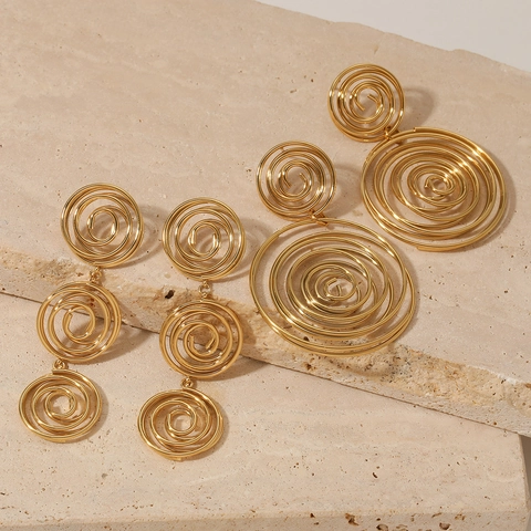 Stainless Steel Spiral Swirl Round Geometric Dangle Drop Earrings For Women Personalized Minimalist Fashionable Jewelry