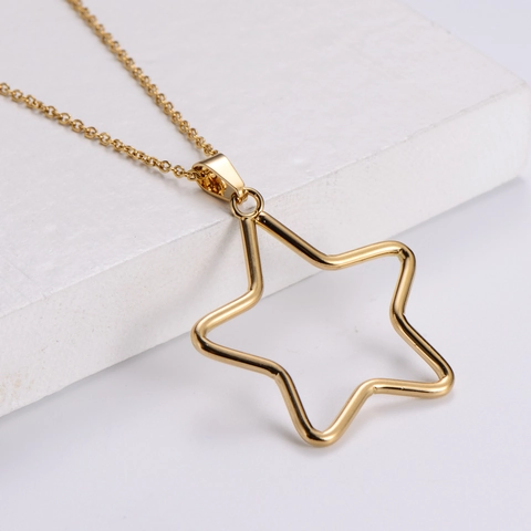 Stern Schmuck Halskette Und Ohrringe 316L Edelstahl 18K Vergoldet Hohl Pentagramm Geometrisch Für Damen Mädchen
