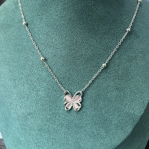 Schmetterling Anhänger Halskette Rosa Katzenauge Perlenkette Legierung Zierlicher Y2K Schmuck Geschenk Für Frauen