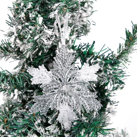 Addobbo Fiocco di Neve in Acrilico Glitter Decorazione Sospesa per Albero di Natale Trasparente Pendente per Feste Invernali