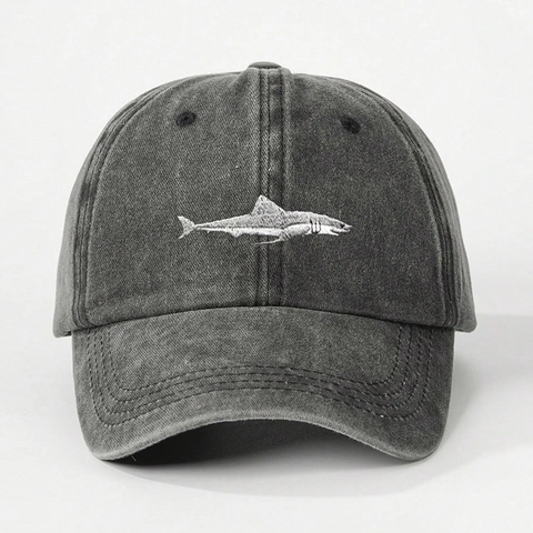 Shark Stickerei Washed Baseball Cap Verstellbar Sonnenschutz Lässiger Vintage Sport Hut Für Damen Herren