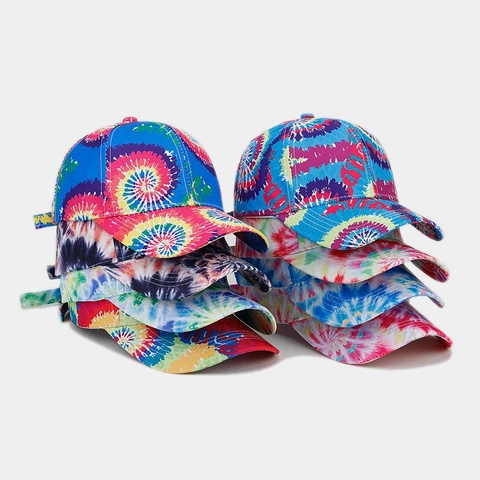 Tie-Dye Rainbow Baseball Cap Polyester Adjustable Sun Protection Outdoor Beach Fashion Peaked Hat For Men Women