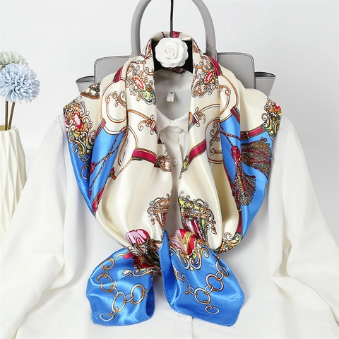 Large Square Scarf For Women Satin Satin Feel Nautical Leopard Floral Print Head Neck Wrap Hair Accessory Elegant Style