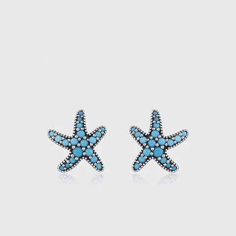 Starfish Stud Earrings With Synthetic Turquoise And 925 Sterling Silver Earring Post Marine Ocean Jewelry For Women