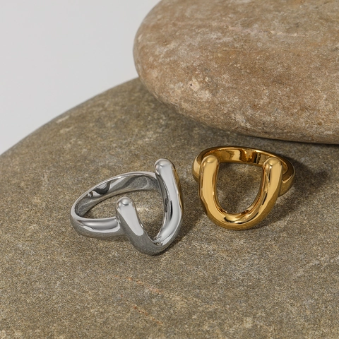 Minimalistischer U-Form Ring 316 Edelstahl Hochglanzpoliert Geometrischer Hufeisen Statement Schmuck Für Damen