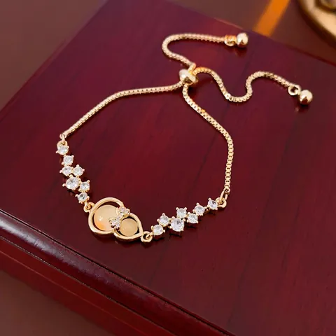 Bracciale In Pietra Occhio Di Gatto Con Forma Di Zucca Per Donna Con Zircone Rame Fibbia Scorrevole Regolabile Gioielli