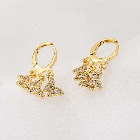 Schmetterling Hängeohrringe Kupfer 18K Vergoldet Zirkonia Bunt Winzige Tier Schmuck Für Frauen