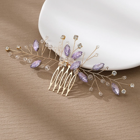 Pettine per Capelli Vintage Fatto a Mano in Cristallo Viola Oro Lega Strass Accessori per Capelli per Matrimonio Banchetto Festa Donna Ragazze Gioielli
