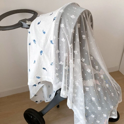 Mosquitera Para Cochecito Cubierta Parasol Transpirable A Prueba De Viento Algodón Bordado Gasa Malla Manta Bebé Estilo Ins Coreano