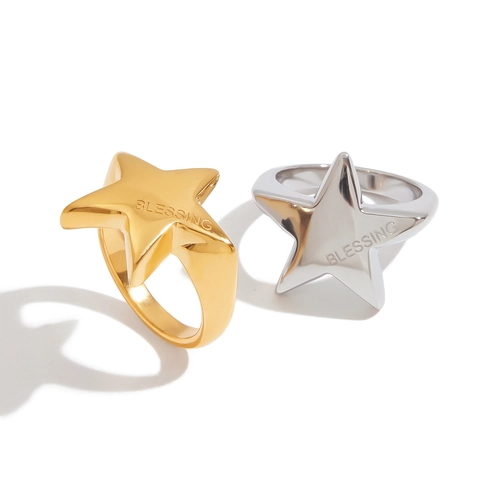 Roestvrij Stalen Ster Ring BLESSING Gegraveerde Letter Band Voor Vrouwen Vintage Westerse Stijl Waterdicht Sieraden Goud Zilver
