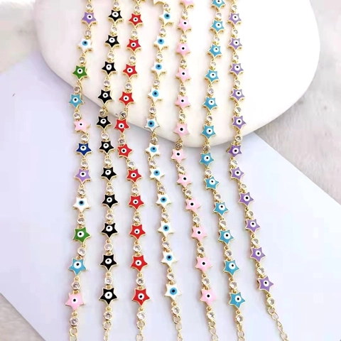 Bracciale Stella Malocchio Rame Micro Intarsiato Zirconia Smalto Boemo Catena Regolabile Gioielli Per Donne