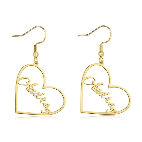 Heart Shaped Hoop Earrings Stainless Steel Hollow Name Letter Design Fashion Jewelry For Women Gift