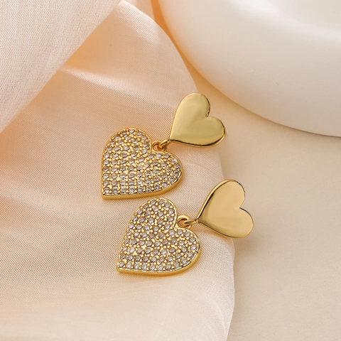 Elegante Kupfer Mikro Inlay Strass Herz Kreuz Ohrhänger Für Damen Geometrische Mode Gold Silber Schmuck