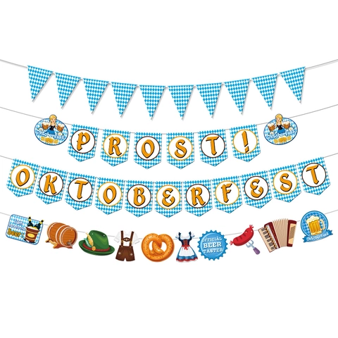 Oktoberfest Party Dekoration Banner Karton Bayerisch Blau Weiß Kariert Bierfest Wimpel Hängedekoration