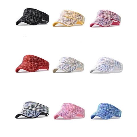 Visiera Parasole Da Donna Con Strass Estate Spiaggia Aperto Protezione UV Stile Scintillante Lusso Cappello Vuoto