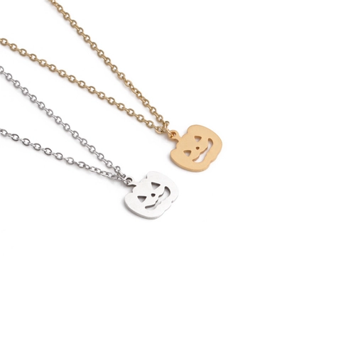 Halloween Pumpkin Face Pendant Necklace Stainless Steel Hollow Smiling Jack-O-Lantern Jewelry Minimalist Holiday