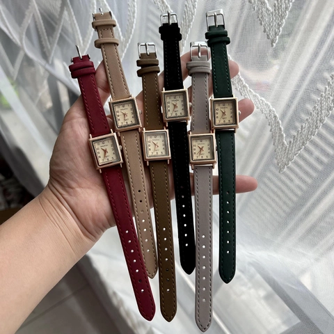 Women Quartz Watch Square Dial Alloy Case Faux Leather Strap Casual Analog Wristwatch For Students Ladies Fashion Elegant