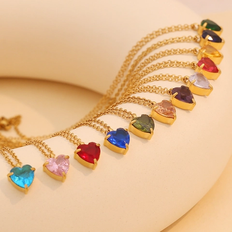 Collar Con Colgante De Piedra De Nacimiento De Corazón Acero Inoxidable Chapado En Oro Joyería Elegante Para Mujer