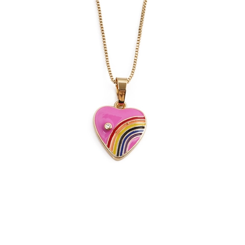 Herzanhänger Halskette Kupfer Vergoldet Regenbogen Emaille Mit Zirkonia Für Damen Minimalistische Boxkette