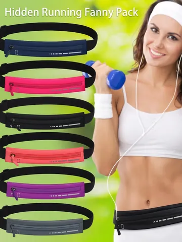 Riñonera Deportiva Impermeable Para Correr Con Tira Reflectante Agujero Para Auriculares Cinturón Ajustable Nylon Lycra Delgada
