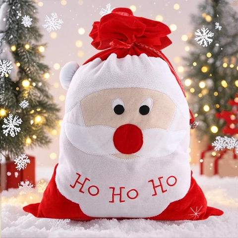 Große Weihnachts Weihnachtsmann Kordelzug Geschenktüte Stoff Xmas Süßigkeiten Aufbewahrungssack Ho Ho Ho Für Party Heimdekor